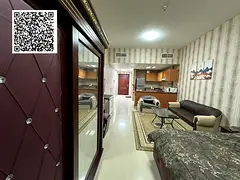 Spacious furnished studio with balcony for bachelors on monthly rent