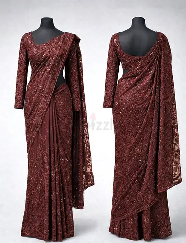 Elegant  brown Embellished Saree