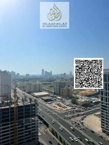 For rent in Ajman, Al Nuaimiya 1: One-bedroom apartment with a separate living room, balcony, built-in wardrobes, central gas and air conditioning, ne