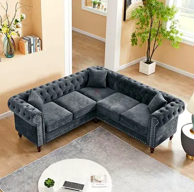 Elegant Grey Velvet Corner Sofa
