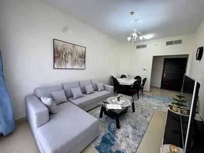 Furnished 2BR monthly rent in Al Yasmeen Towers, Al Jurf 2, all bills included, parking, AED 6,500.