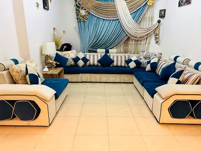Elegant Blue and Cream Sofa Set