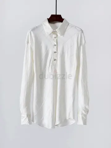 Elegant 100% Silk White Long Sleeve Shirt
