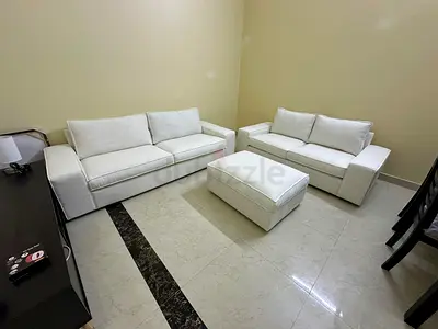 Elegant Cream Sofa Collection Modern style sofa set with square arms and wide seating. Soft touch f