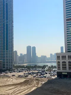 One bedroom and living room with sea view in Al Khan, clean building and free maintenance throughout