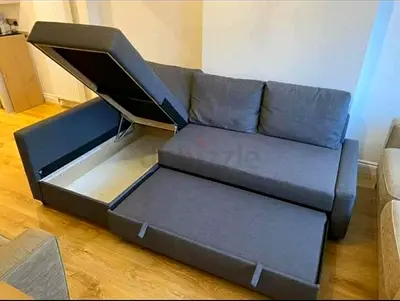 Stylish Grey Pull-Out Sofa Bed