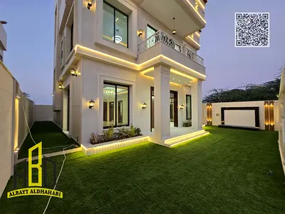 Luxury villa for rent, first occupancy, on a main road next to Al Safir Market and all services.