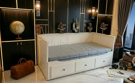 Stylish Daybed: Contemporary look with neat edges and premium wooden construction.