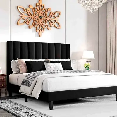 Stylish Black Bed Frame with Modern Headboard