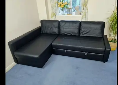 Stylish Black Leather Sofa Bed with Storage