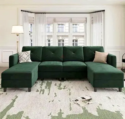 Modern Green Sofa Set with Chaise Lounge