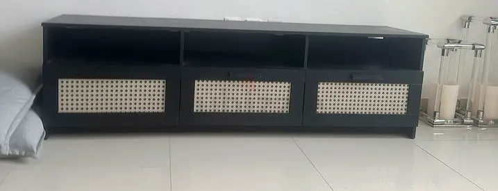 Stylish TV Stand with Rattan-Style Storage