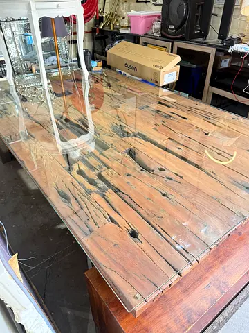 Stylish Rustic Reclaimed Wood Dining Table By Marina Home’s Protective Glass Top