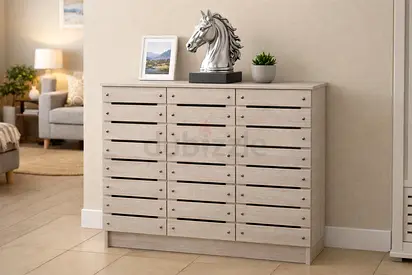 White Oak 3-Door Shoe Cabinet – 4 Shelf Storage Organizer For UAE Homes