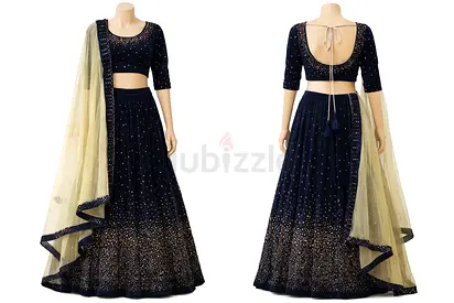 Elegant Navy Blue Lehenga with Embroidered Choli