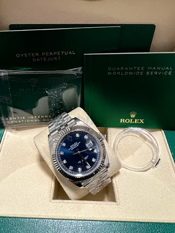 Rolex date just 41mm gold bezel diamond dial