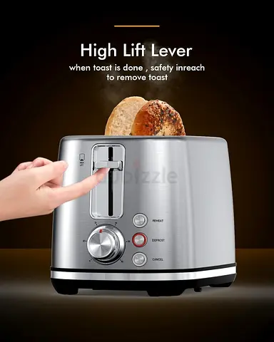 LONGDEEM 2 Slice Toaster, 1.5 Extra Large Stainless Steel Slots, High Lift Lever, 6 Cooking Rules