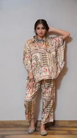 Printed Short Kaftan Co-ord Set by Designer Neetika Chopra