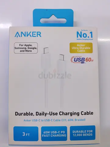 Anker USB-C to USB-C Charging Cable - 3 ft, Braided, Fast Charging