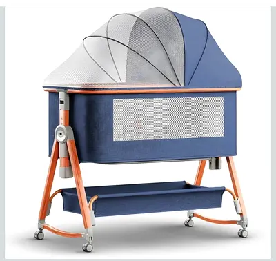 3 in 1 Baby Bedside Crib With 6 Height Adjustable Baby Bed, Foldable Bassinet Sleeper with Wheels