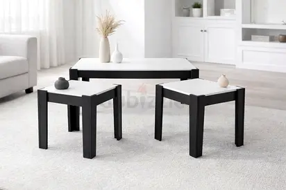 Modern Wooden 3 Piece Coffee Table Set – Stylish Center Table with 2 Side Tea Tables for Living Room
