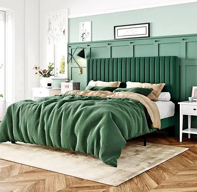 Elegant Green Bed Set with Headboard