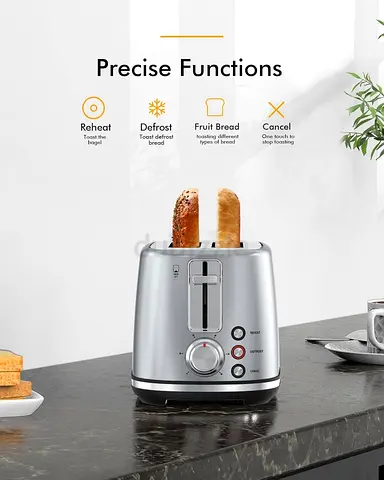 LONGDEEM 2 Slice Toaster, 1.5 Extra Large Stainless Steel Slots, High Lift Lever, 6 Cooking Rules