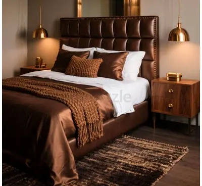 Dark brown king size leather Bed