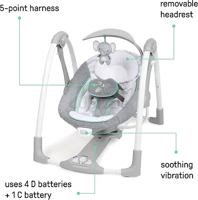 ingenuity convertme 2-in-1 compact portable automatic baby swing  infant seat,