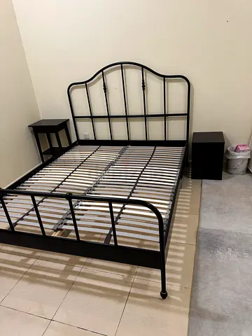 Black Metal IKEA Bed Frame with 2 side tables