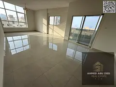 3BR hall apartment on Corniche, yearly rent. Sea view, private parking, maid room, central AC, 2 bal