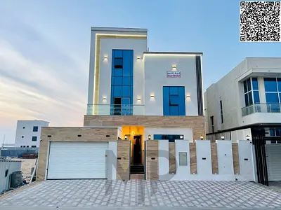 Luxury villa for sale in Al Bahia area, featuring two floors and a rooftop terrace. Modern design, spacious layouts, reception areas, and comprehensiv