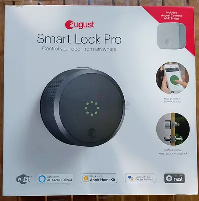 August Smart Lock Pro (3rd Generation) in Dark Gray, bundled with the August Connect Wi-Fi Bridge