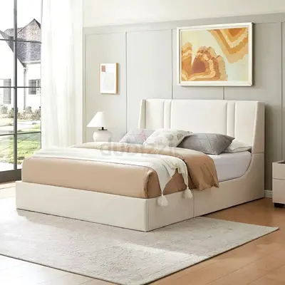Linen upholstered queen lift up storage bed