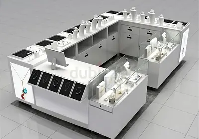 Luxury All-White Retail Jewelry Kiosk
