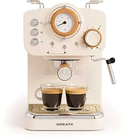 CREATE /THERA RETRO/Espresso Machine Matt Off White and Wood/ESE ground coffee