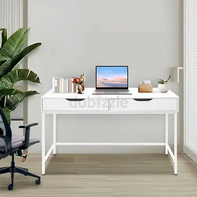 Modern White Study Table with Storage