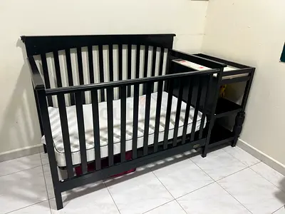 Stylish Black Crib with Changing Table