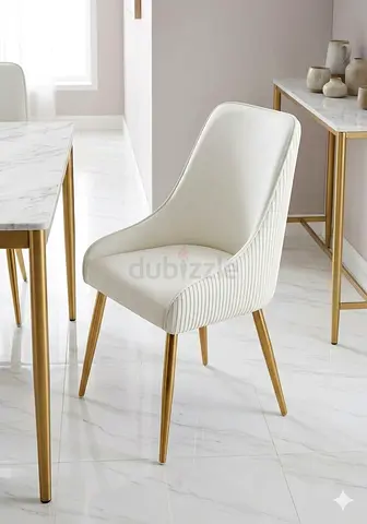 Stylish White Dining Chair with Gold Legs