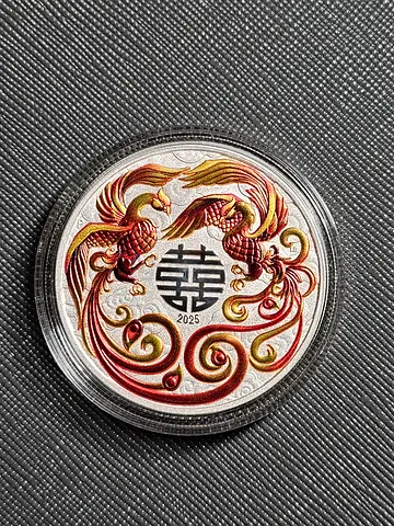 Silver Coin 2025 AUS 1 oz Silver Double Phoenix Colorized BU Cap, (Red, Cap)