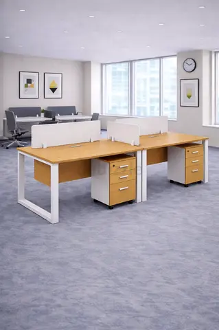 2 Person Office Workstation Desk with Drawers – Oak White Modern Office Desk For Use