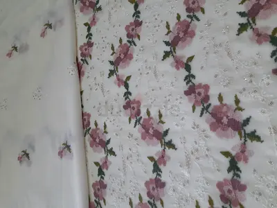 Unstitch 4 pieces Floral Embroidered Fabric