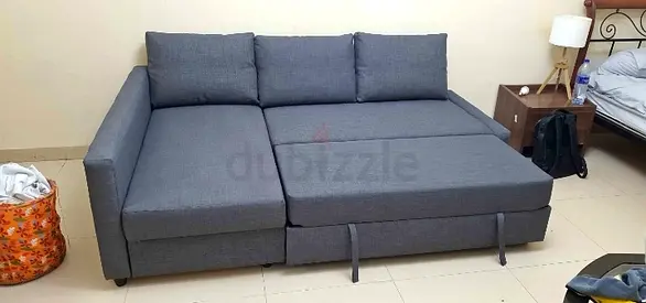 Compact Grey Sectional Sofa bed with Storage