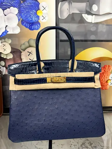 Hermès Birkin 30 ostrich leather with Real Crocodile Leather touch