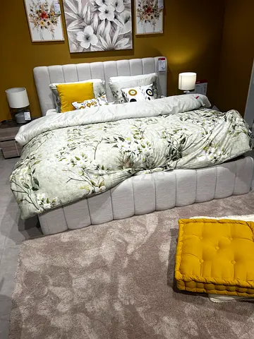 Stylish Modern Bed with Plush Headboard with nightstands by homecentre and mattress included