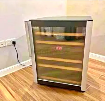 Dual Temperature Vestfrost Wine Refrigerator with Glass Door and Wooden Shelves