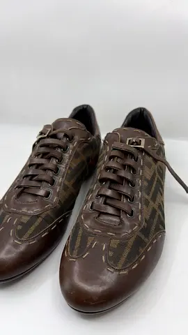 Fendi Brown Leather Lace Up Sneakers - Size 40