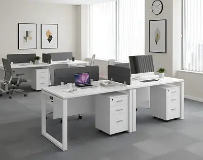 2 Person Office Workstation Desk with Drawers – Modern White Office Table 240 x 60 cm