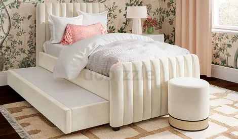 Beige colour 90*200 single bed with trundle Bed