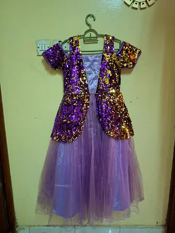 Stunning Purple Sequin Shifting Gown with Beautiful Tulle Bottom and Satin Lining for Kids